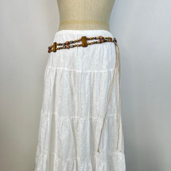 Vintage Silver and Wooded Beaded Detailing Boho Western Tie Belt (Sz L/XL) main image 7